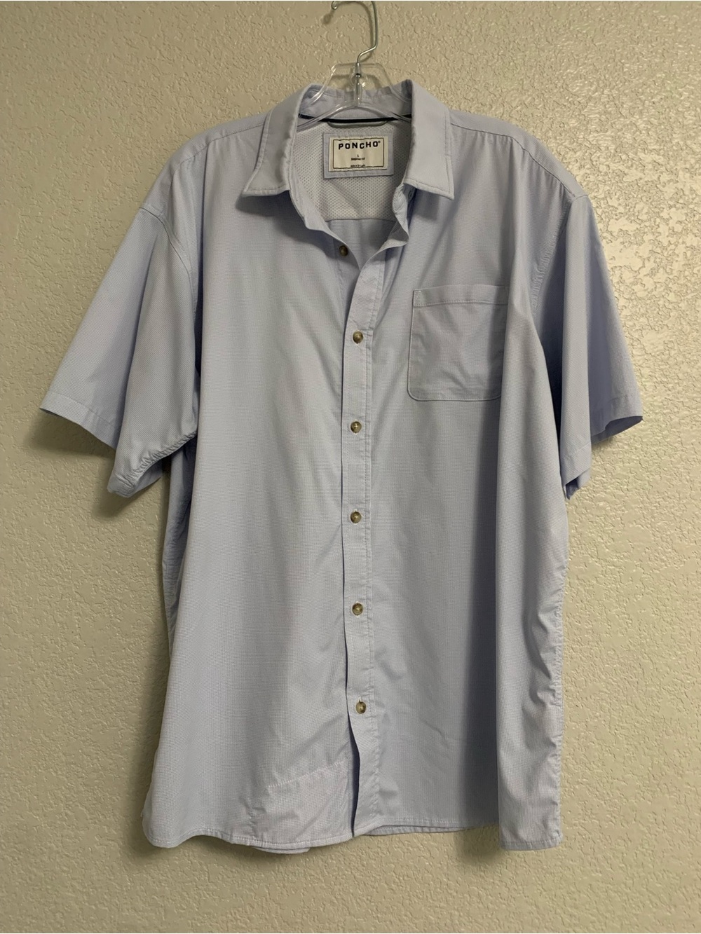 Poncho Shirt Mens L Copano Micro Check Lightweight Performance Regular Fit Blue